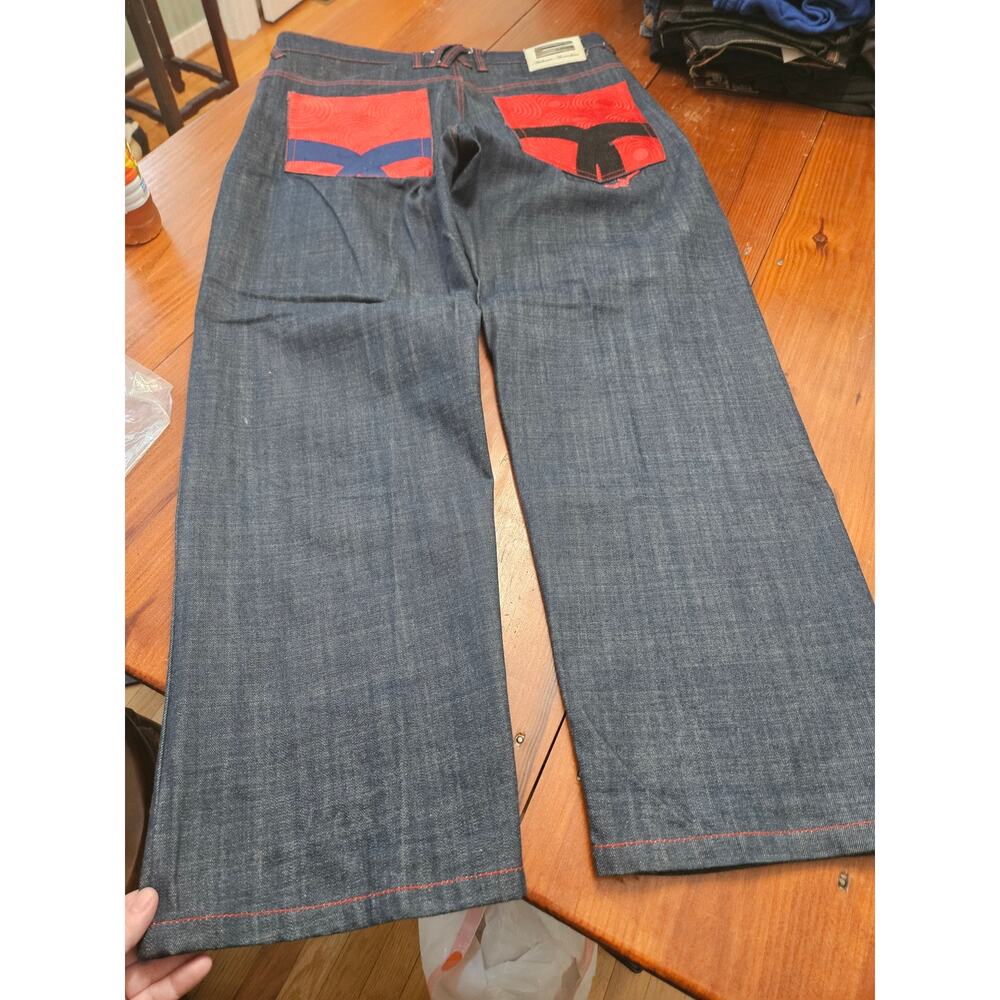 Coogi Wide Leg Jeans W40 L34 Red Contrast Stitching Embroidered Pockets Y2K - Picture 11 of 16